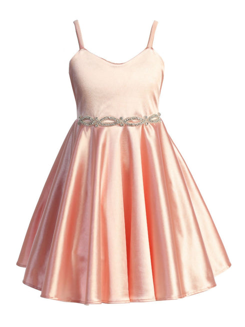 Just Kids Girls Satin Dress with Rhinestone Belt and Sheer Embroidered Bolero, Sizes 4-14 - SophiasStyle.com